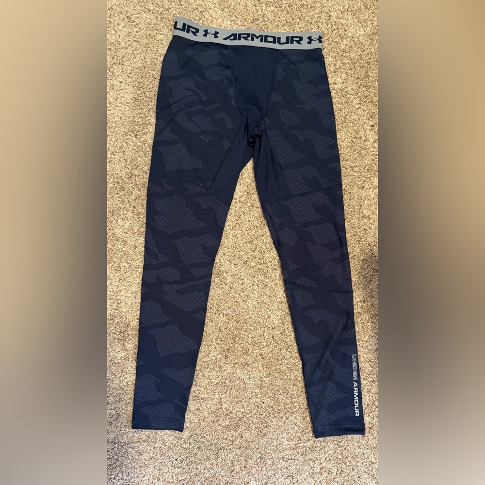 Under Armour Compression Leggings Blue Camo Athletic Pants